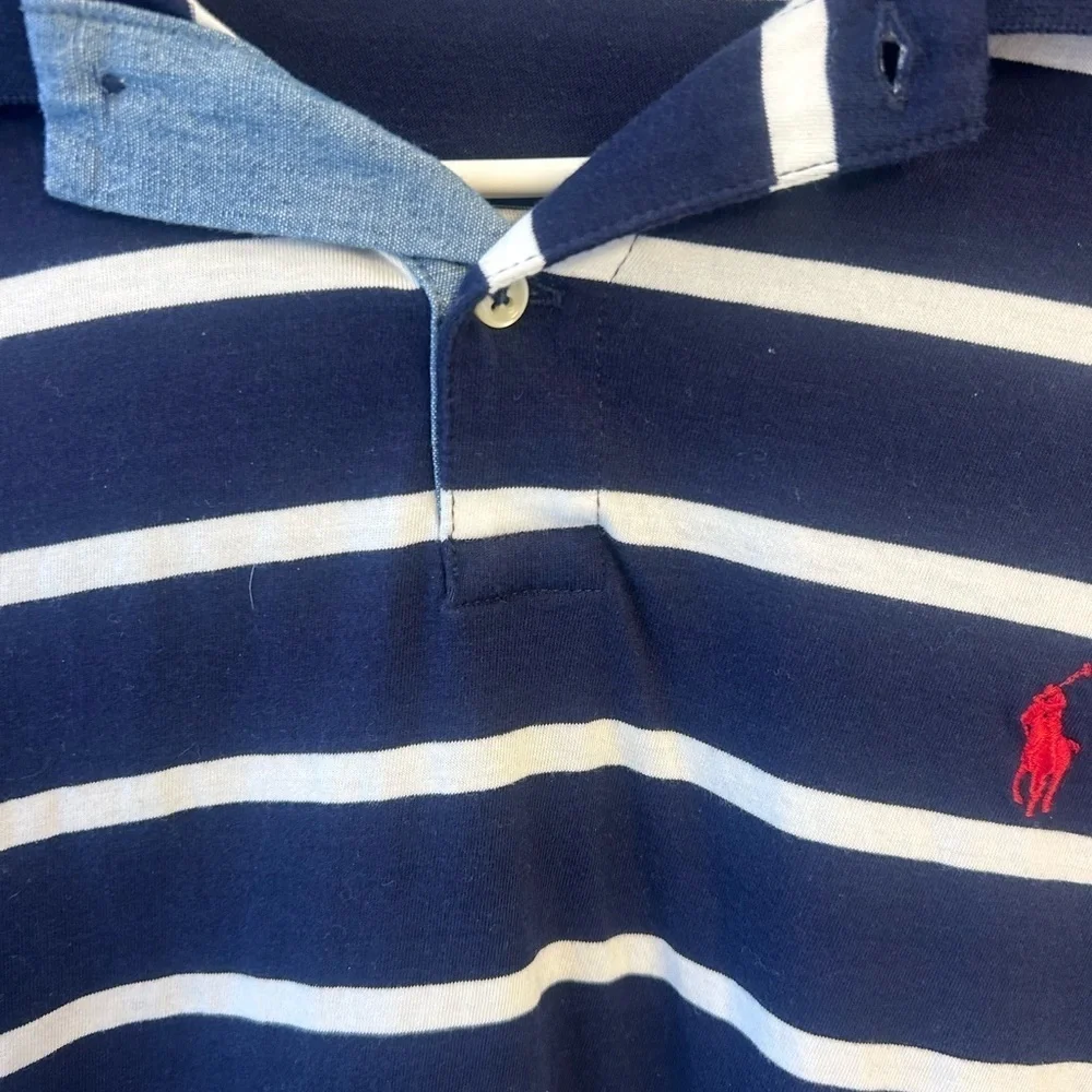 Polo by Ralph Lauren men's large slim fit Navy and white Striped polo Shirt